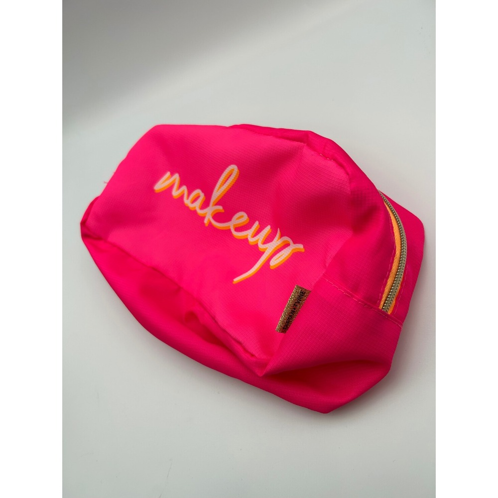 Tartan + Twine Hot Pink Makeup Bag Ripstop Cosmetic Pouch Gold Zipper